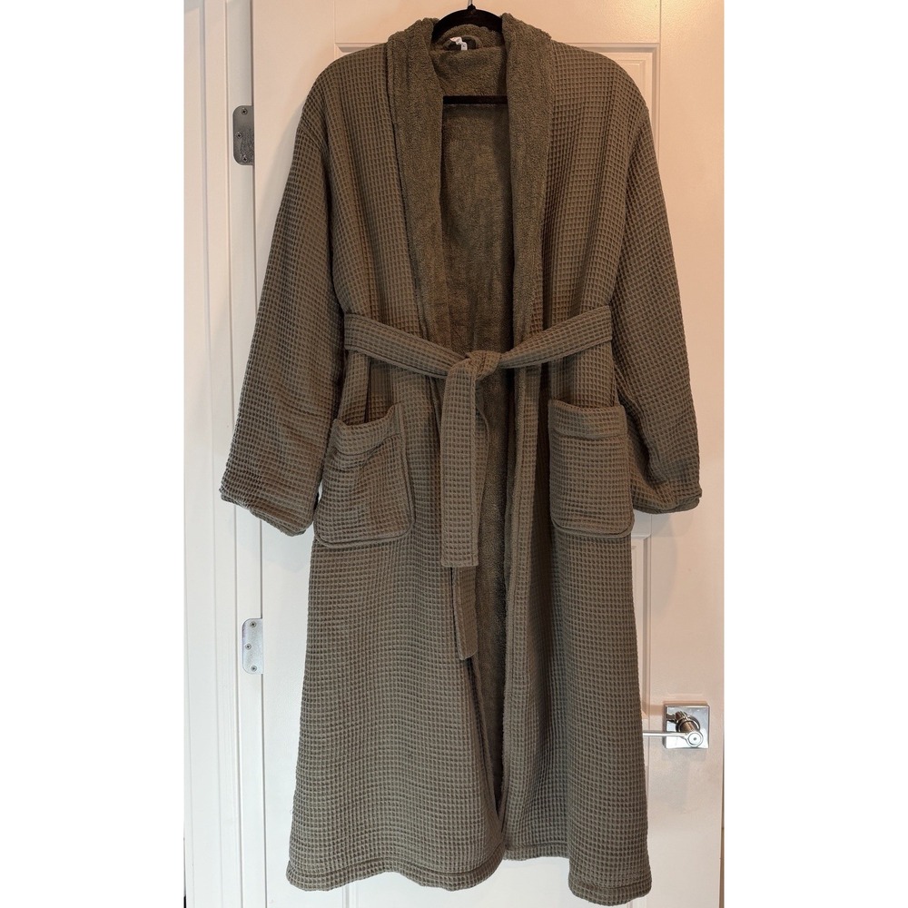 Pottery Barn Resort Robe Olive Green Size Medium Thick Waffle Knit Terry Cloth